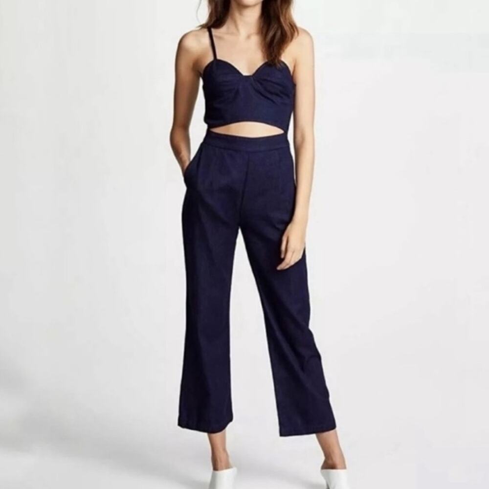 3X1 Dark Wash Denim Cut Out Wide Leg Jumpsuit Size Small